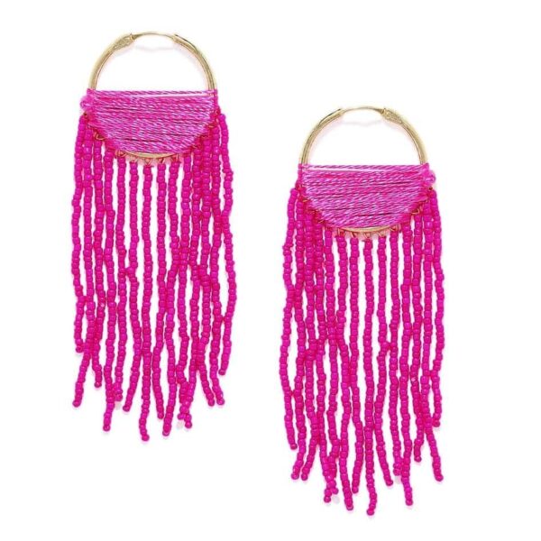 AccessHer Pink Beads Tassel Silk Thread Hoop