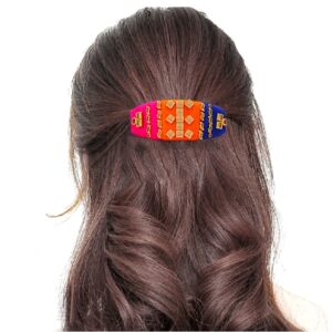 Silk Thread Multicolor Studded Hair Barrette for Women