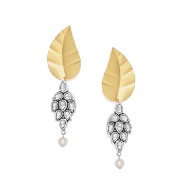 ER1118SP195SG -AccessHer Silver gold Leafy drop earring with Jadau Kundan - access-her