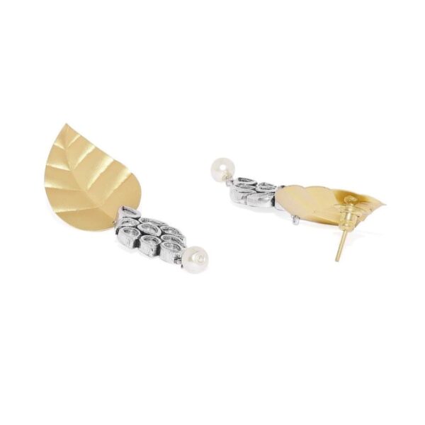 ER1118SP195SG -AccessHer Silver gold Leafy drop earring with Jadau Kundan - access-her