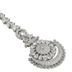 Silver Plated American Diamond Studded Maang Tikka for Women
