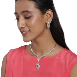Silver Plated American Diamond Studded Necklace Set for Women