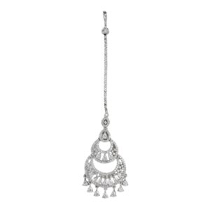 Silver Plated American Diamond Studded Statement Maang Tika for Women