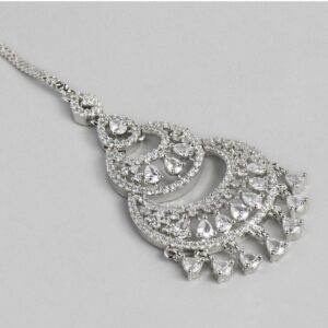 Silver Plated American Diamond Studded Statement Maang Tika for Women