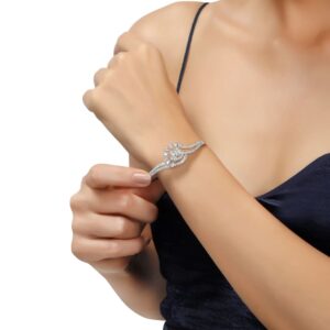 Silver Plated American Diamonds Studded Cuff Style Bracelet for Women