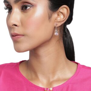 Silver Plated Beads Embellished Pink Hoop Earrings for Women