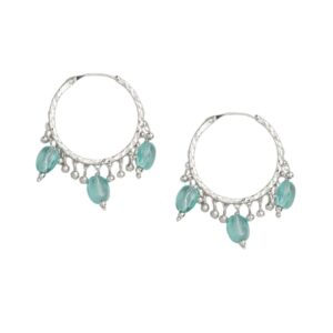 Silver Plated Blue Beads Embellished Hoop Earrings for Women