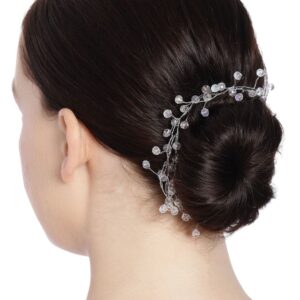 Silver Plated Clear Crystal Beads Tiara and Hair Vine for Women
