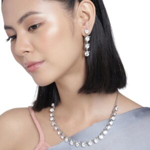 Silver Plated Delicate Studded Necklace Set for Women