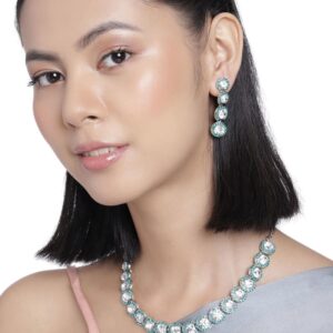 Silver Plated Green Rhinestones Studded Necklace Set for Women