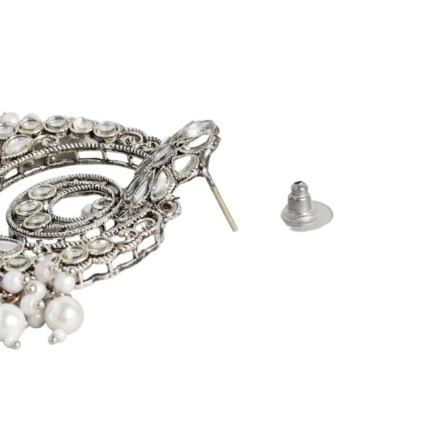 Silver plated Kundan Mirror Chandbali Earrings | Delicate