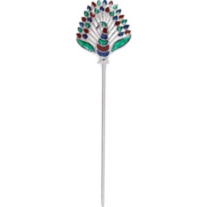 Silver Plated Meenakari Peacock Hair Stick for Women