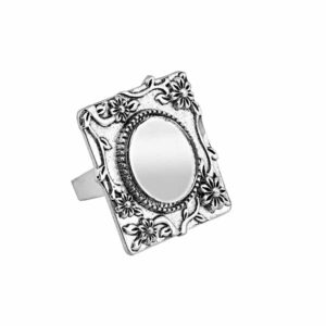 Silver Plated Mirror Square Shape Fingerc Ring for Women