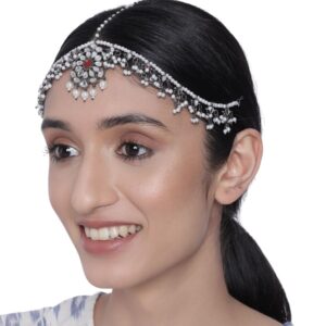 Silver Plated Oxidised Mathaptti Embellished with Mirror and Pearls for Women