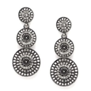 Silver Plated Oxidized Circular Shaped Dangle Earrings for Women