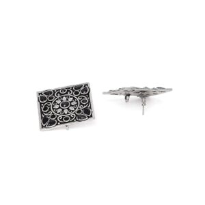 Silver Plated Oxidized Square Shaped Stud Earrings-ER0919OS553P70