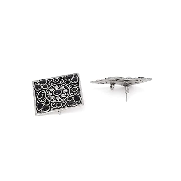 Silver Plated Oxidized Square Shaped Stud