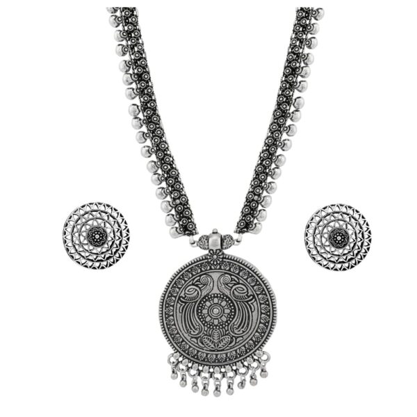 Silver Plated Oxidized Tribal Inspired Long Necklace Set