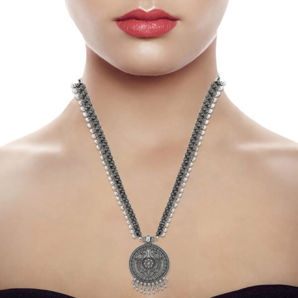 Silver Plated Oxidized Tribal Inspired Long Necklace Set