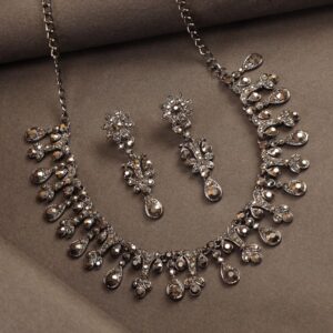 Silver Plated Party Wear Necklace Set of 3 for Women Studded with Black Stones for Women
