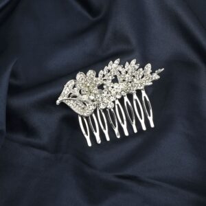 Silver Plated Rhinestones Studded Hair Comb Pin in Floral Design for Women