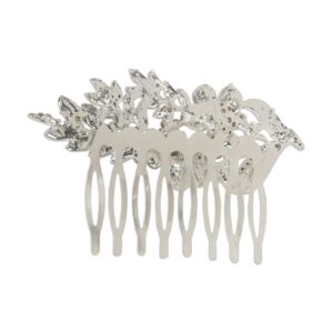 Silver Plated Rhinestones Studded Hair Comb Pin in Floral Design for Women