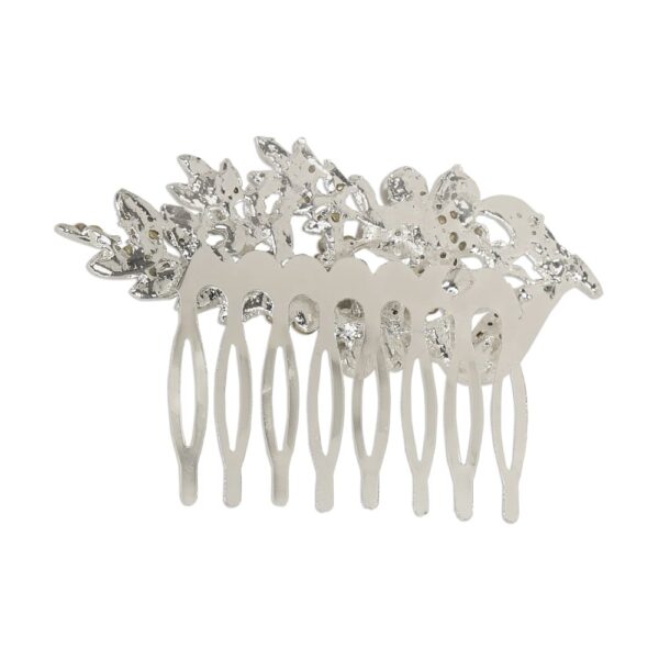 Silver Plated Rhinestones Studded Hair Comb Pin in Floral