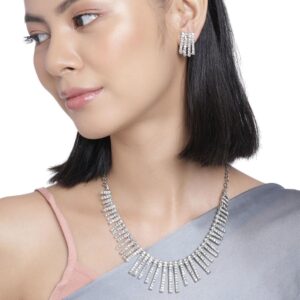 Silver Plated Studded Contemporary Necklace Set for Women