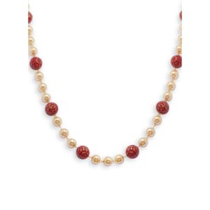 Single Line Royal Kamarbandh with White Pearls and Red Amravati Ocean Beads