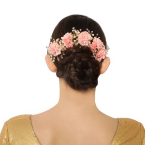 Small Pink Floral Bridal Set of 5 Hair Pins + 1 Hair Vine for Women
