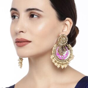 Small Sized Kundan And Pearl Studded Gold plated Regular Wear Jhumki Earrings