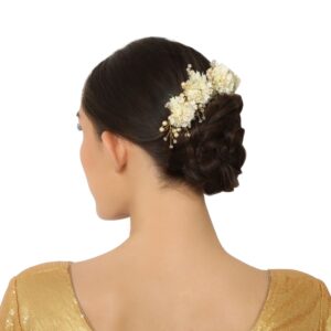 Small White Floral Bridal Set of 5 Hair Pins + 1 Hair Vine for Women
