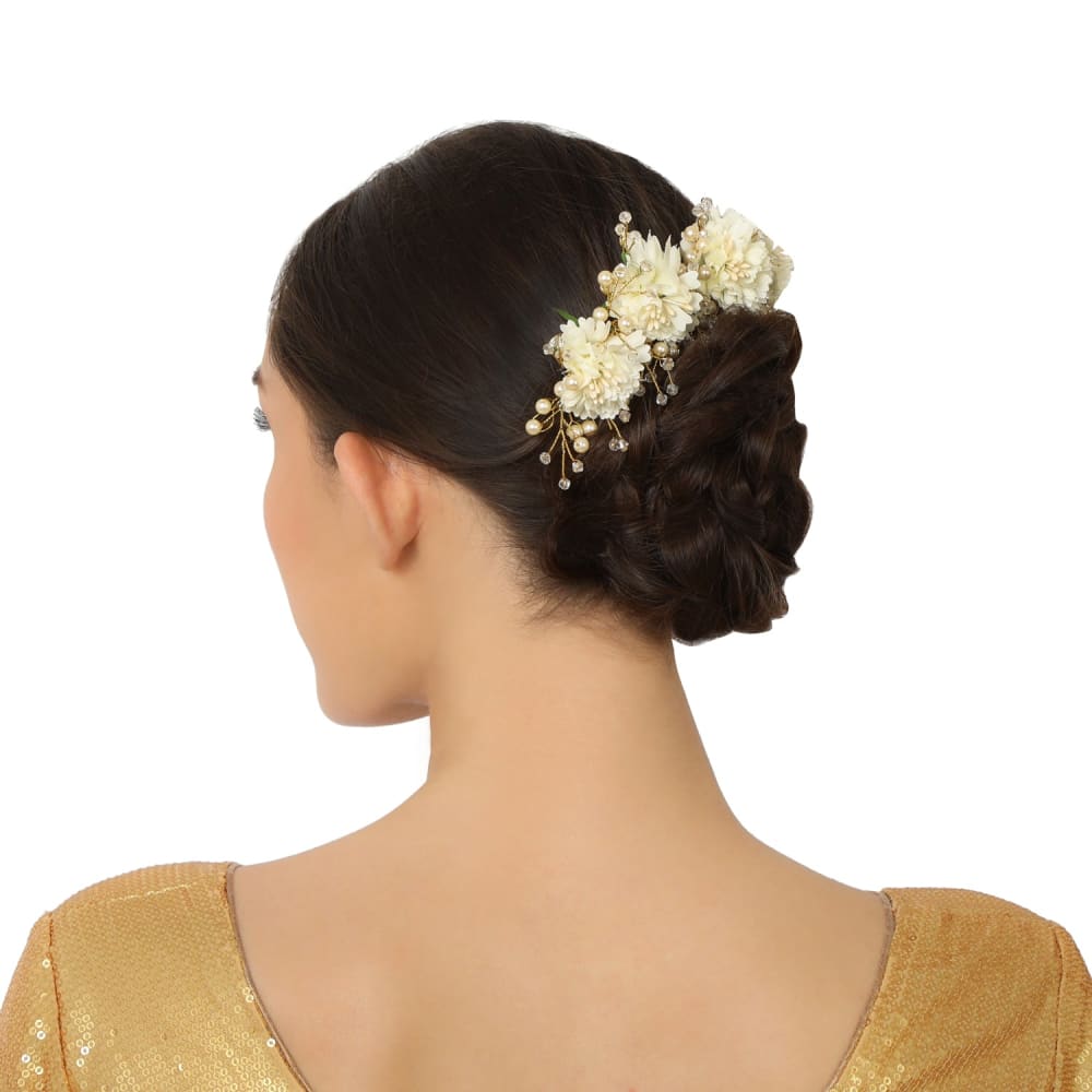 Accessher Women Gold Plated Beaded Tiara Comb Indo Western