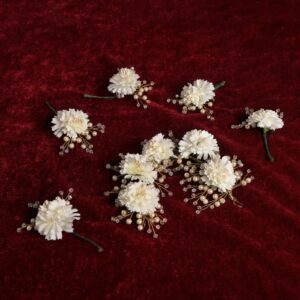 Small White Floral Bridal Set of 5 Hair Pins + 1 Hair Vine for Women