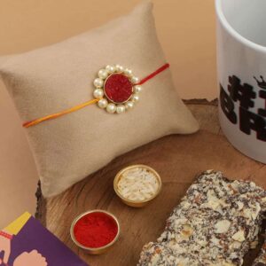 Statement Druzy Stone & Pearls Rakhi with Greeting Card for Brother & Gifting