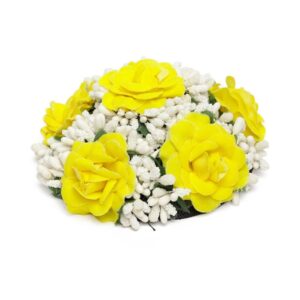 Statement Floral Hair Bun Cover with Artificial Yellow Roses and Mogra for Women