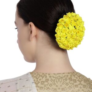 Statement Floral Hair Bun Cover with Artificial Yellow Roses for Women