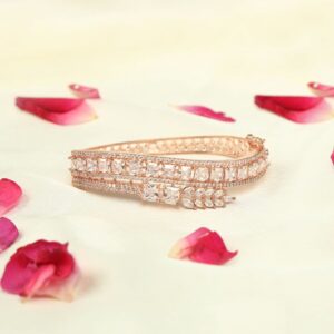 Statement Gold Plated American Diamonds Studded Handcrafted Bangle Like Bracelet for Women