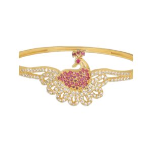 Statement Gold Plated American Diamonds Studded Peacock Design Handcrafted Bracelet For Women