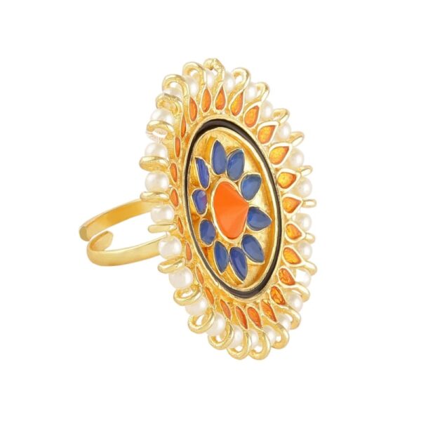 AccessHer Gold Plated Floral Finger Ring with Kundan and