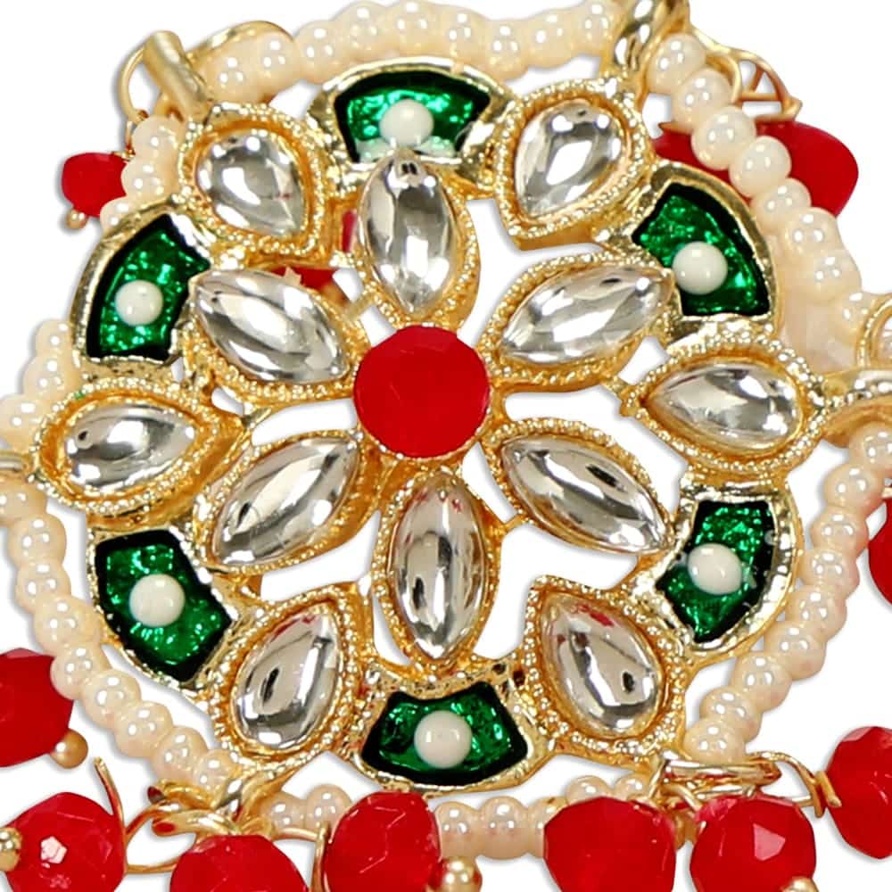 Statement Kundan Finger Ring with Enamel Work & Pearl Beads