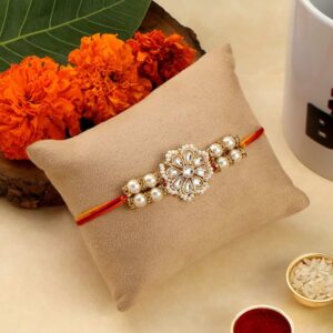 Statement Kundan Floral Design Rakhi with Greeting Card for Brother & Gifting