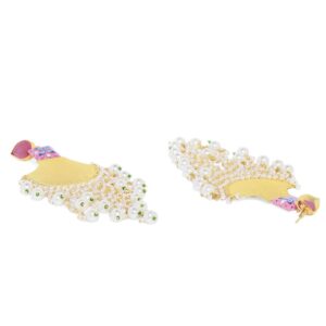 Statement Modern Chandbali Chandelier Earrings with Pearl Drops for Women