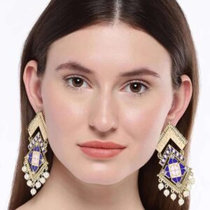 Traditional Gold Plated Statement Multicolor Enameled Dangle Earrings for Women