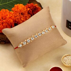 Statement Rhinestones Embellished Rakhi with Greeting Card for Brother & Gifting
