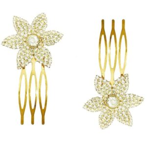 Studded Gold Plated Flower Shape Hair Comb Pin for Women