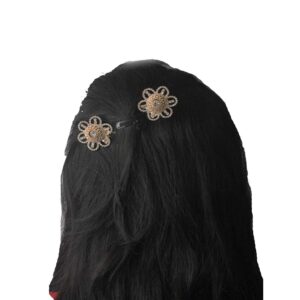 Studded Petal Shaped Gold Plated Hair Comb Pins Set of 2 for Women