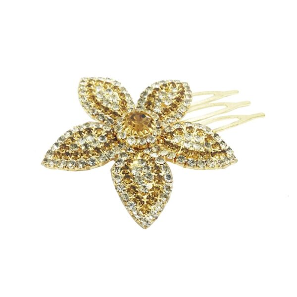 Studded Petal Shaped Gold Plated Hair Comb Pins Set of 2