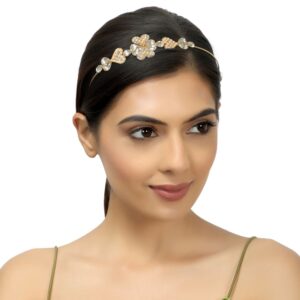 Stylish Designer Gold Plated Rhinestones and Pearls Studded Floral Hairband/ Headband for Women and Girls