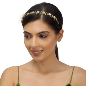 Stylish Designer Gold Plated Rhinestones and Pearls Studded Floral Hairband/ Headband for Women and Girls